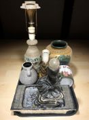 A group of Scandinavian studio pottery wares including lamp bases, vases, jug, etc.