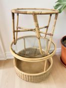 Two bentwood and wicker glass topped circular occasional tables, largest 70 cm diameter.