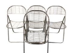 A set of four chrome cafe chairs.