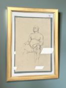 Dennis Hawkins (1925-2001) : A pen and ink sketch of a seated nude male figure, signed in pencil,