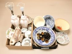 Assorted ceramics including a pair of lamp bases, wash basins, Noritake part tea set,