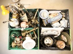 A large quantity of ceramics, table lamps, oriental earthenware jar, blue and white planters, etc.