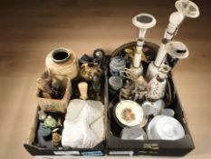 Assorted ceramics including pottery steins, Royal Doulton bunnykins china, continental lamp bases,