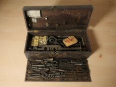An antique tap and die set, in wooden box.
