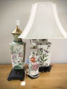 A 20th century Chinese porcelain square section vase converted to a table lamp,