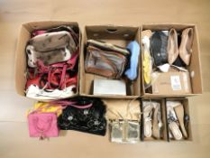 Assorted lady's hand bags and pairs of shoes etc (3 boxes)