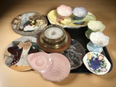 A group of Maling lustre items, four grape fruit dishes, barometer,