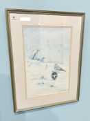 After James Alder : Snow Buntings at Balmoral, reproduction in colours, signed in pencil,