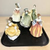 Five Royal Doulton figures including Fleur, Alexandra,