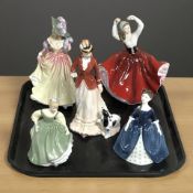 Five Royal Doulton figures including Karen HN 2388, Katie, Sarah,