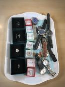 A group of gem set dress rings stamped 925, gent's wrist watches, Sekonda, Ben Sherman,