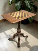 A mahogany Victorian chess board occasional table,