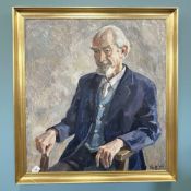Twentieth century School : Portrait of a seated gentleman, oil on canvas, initialled GB, dated '79,