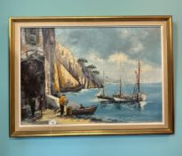 Continental School : Harbour scene, oil on canvas,