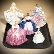 Five Royal Doulton figures including Sweet Seventeen HN 2374, Rebecca,