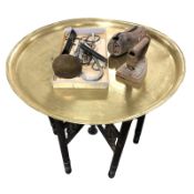 An Islamic brass bobbin turned occasional table, diameter 57 cm,