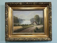 Danish School : A view towards a lake, oil on canvas,