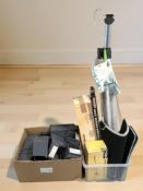 A quantity of plastic drawers, length 28 cm, together with assorted tools including weed burner,