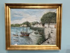 Continental school : Harbour with fishing boats, oil on canvas,