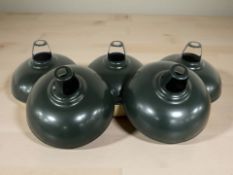 Five enamel metal industrial style pendant light shades,