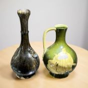 An Oriental olive glazed earthernware vase, height 31 cm and an Oriental jug, both as found.