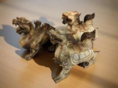 Three Chinese carved jade dragons,