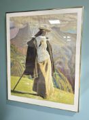 After J Williamson : Female hiker in Alpine landscape, colour print,