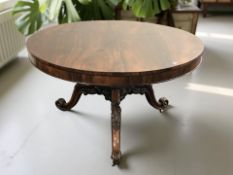 A William IV rosewood circular breakfast table, 129 cm diameter x 74 cm high,
