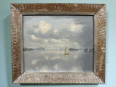 Danish School : sailing boats in calm waters, oil on board,