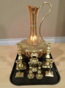 Three pairs of brass candlesticks,