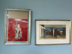 An oriental embroidered thread panel depicting an elder, 53 cm x 33 cm,