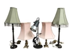 Two pairs of contemporary table lamps and further lamp