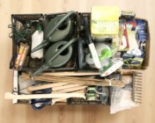 New garden supplies, hand tools, hanging brackets,