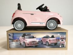 A child's Fiat 500 electric ride on car with box, length 91 cm,