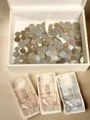 A small box of 20th century British and world coins,