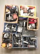 Assorted camera lens and cameras, binoculars,