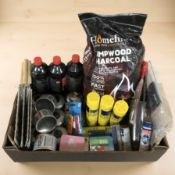 New BBQ products, charcoal, lighters, tins of butane,