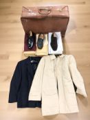 A vintage luggage case together with several pairs of shoes including Barker,