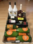 Twelve bottles of alcohol including Malibu, Remi Martin cognac,