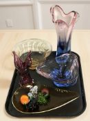 A group of studio glass bowls, vases,
