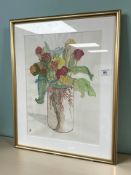 Danish School : Still life flowers in a vase, watercolour, signed JO,