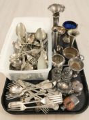 EPNS wares including cruet, miniature hip flask, assorted cutlery,