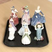 Eight Royal Doulton figures including Fragrance, Miss Demuire, Christmas Morn,