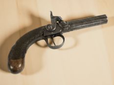 A 19th century percussion cap pocket pistol with screw off cannon barrel and checkered walnut slab