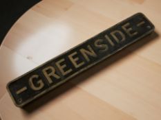 A cast metal Greenside railway sign/plaque,
