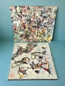 20th century school abstract studies, mixed media on canvas, each 41 cm x 46 cm,