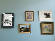 Continental school : A man and mule beneath an archway, oil on canvas,