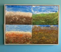 Continental School : Four abstract landscapes, framed as a set, oil on canvas, signed OL dated '03,