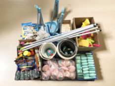 New home cleaning products including sponges and cloths, sweeping brushes, clothes pegs,