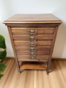 A Victorian walnut six drawer music chest, 52 cm x 40 cm x 82 cm.